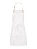 A white apron with a detachable neck strap and a front pocket, featuring gold hardware accents.