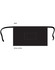 A black short waist apron with ties and a pocket, measuring 85.5cm x 45.5cm. Features a logo on the front.