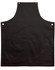 A black canvas bib apron featuring a front pocket and gold-toned buttons. It has a simple, classic design.
