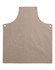 A beige canvas bib apron featuring a front pocket and metal grommet details.