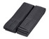 Two black changeable apron straps made from durable fabric, featuring a textured finish and secured folds.
