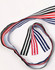 Changeable two-tone apron straps in black, red, and blue with alternating stripes. Includes a logo.