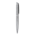 A silver metal ball pen with a sleek design and a clip for securing. It features a logo on the body.