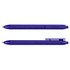 A purple pen with a textured grip and a clip, featuring a sleek design and a branding logo.