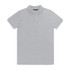 A light grey polo shirt with a classic collar and short sleeves, featuring a logo on the chest.
