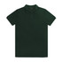 A dark green men's polo shirt with a collar and short sleeves. It has a logo on the chest.
