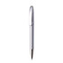 A silver metal pen with a sleek design and clip, showcasing a polished finish.