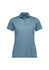 A short sleeve polo in a light blue colour with a collar and three buttons. It features a logo on the chest.