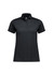 A short sleeve polo in black for women, featuring a classic collar and three-button placket. It has a logo on the chest.