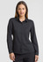 A women's long sleeve shirt in black with a collared neckline and button-up front, featuring a fitted design.