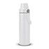 A drink bottle in white with a screw top lid and a side handle, featuring a sleek, modern design.