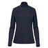A navy women's pullover with a 1/4 zip and long sleeves, featuring a small logo on the side.