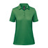 A green women's polo shirt with a collar and short sleeves, featuring a logo on the chest.
