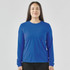 A long-sleeve women's T-shirt in bright blue, featuring a simple design and a logo on the front.