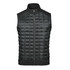 A black thermal softshell vest featuring a quilted design and a full front zip, with a sleek collar and pockets.