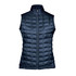 A navy blue women's thermal softshell vest with a quilted design and a high collar. Features a front zip and branding.