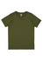 A green short sleeve T-shirt with a crew neck and no visible designs or patterns. It features a branding label.