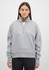 A grey women's 1/4 zip sweatshirt with a high collar and long sleeves, featuring a simple design and logo.