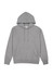 A grey women's hoodie featuring a kangaroo pocket and a drawstring hood, with branding present.