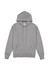 A grey men's hoodie with a drawstring hood and a front pocket. It features a branding logo on the label.