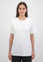 A plain white short sleeve tee for women, featuring a relaxed fit and a simple design. It has a logo on the label.