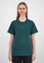 A women's short sleeve tee in a deep green colour, featuring a simple design and a logo.