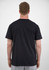 A black short sleeve tee viewed from the back, featuring a plain design and a logo on the upper back.