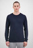 A long sleeve tee in navy blue, displayed on a model against a plain background. The garment has a logo.