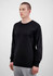 A black long sleeve men's t-shirt displayed on a model, featuring a simple design and fitted style.