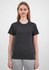 A black women's short sleeve tee with a classic fit, featuring a simple design and a logo.