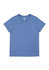 A blue women's short sleeve tee, featuring a round neckline and a label inside the collar.