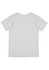 A white short sleeve tee for kids, featuring a simple design and a logo on the back.