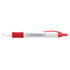 A plastic pen with a white barrel, red grip, and red clip, featuring the text "On-Time Delivery" printed on the side.