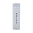 A transparent lip balm container with a white balm inside and a purple logo.