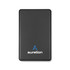 A solid state power bank in black with a blue logo on the front.