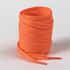 A bundle of bright orange shoelaces with flat woven texture and pointed tips.