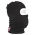 A black balaclava with an opening for the face, displayed on a mannequin head. It features a small logo.