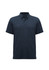 A navy blue short sleeve polo shirt featuring a collar and a logo.
