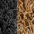 A mix of black and natural brown shredded paper filler in a textured, crinkled pattern.
