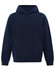 A unisex premium fleece oversized hoodie in navy blue, featuring a front pocket and a hood. It has a logo.