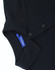 A navy blue men's classic cotton/poly pique short sleeve polo featuring a collar and button placket.