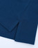 A close-up view of a navy blue cotton/poly pique polo shirt, highlighting the fabric texture and sleeve detail.