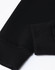 A black unisex fleece half zip work sweat featuring ribbed cuffs and a sleek design. It includes a logo.