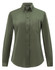 A green ladies' smart casual long-sleeve cotton blend shirt featuring a button-up front and a chest pocket.