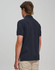 A dark navy men's polo shirt with a classic collar and short sleeves, featuring a logo on the back.