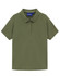 A ladies' short-sleeve polo shirt in olive green with a collar and a logo on the neckline.