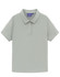 A light grey women's polo shirt with a collared neckline and short sleeves, featuring a logo on the upper part.