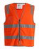 An orange high visibility safety vest with reflective stripes, featuring utility pockets and an ID pocket.
