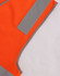 An orange safety vest with reflective grey strips and utility pockets, featuring a logo on one side.