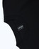 A black unisex heavy cotton oversized tee featuring a tag with branding on the inner neckline.